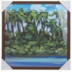 Dan Meneely Coastal Escape Wood Framed Glass front Wall Art 18"X18" NWT/NEW